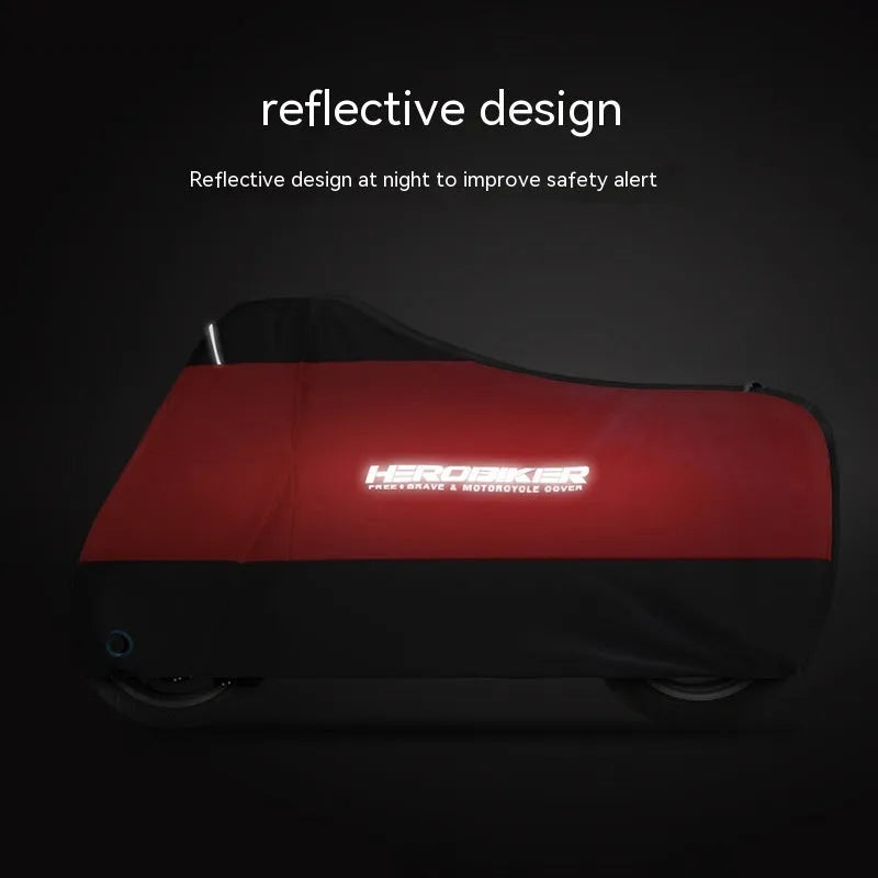 Black motorcycle cover with anti-theft lock rings on electric motorcycle