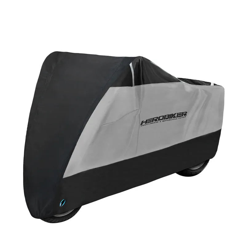 Black motorcycle cover with anti-theft lock rings on electric motorcycle