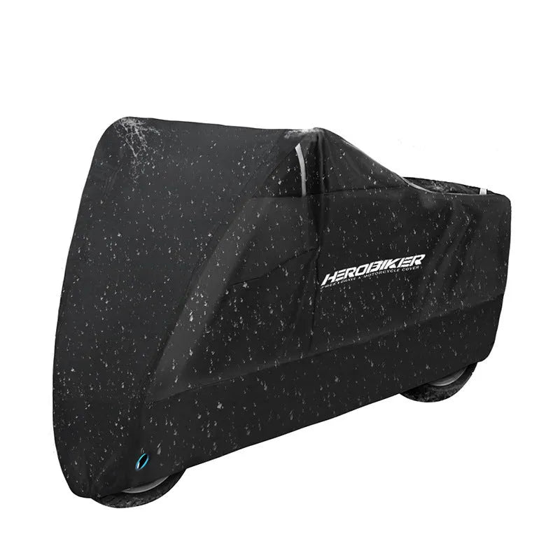 Black motorcycle cover with anti-theft lock rings on electric motorcycle