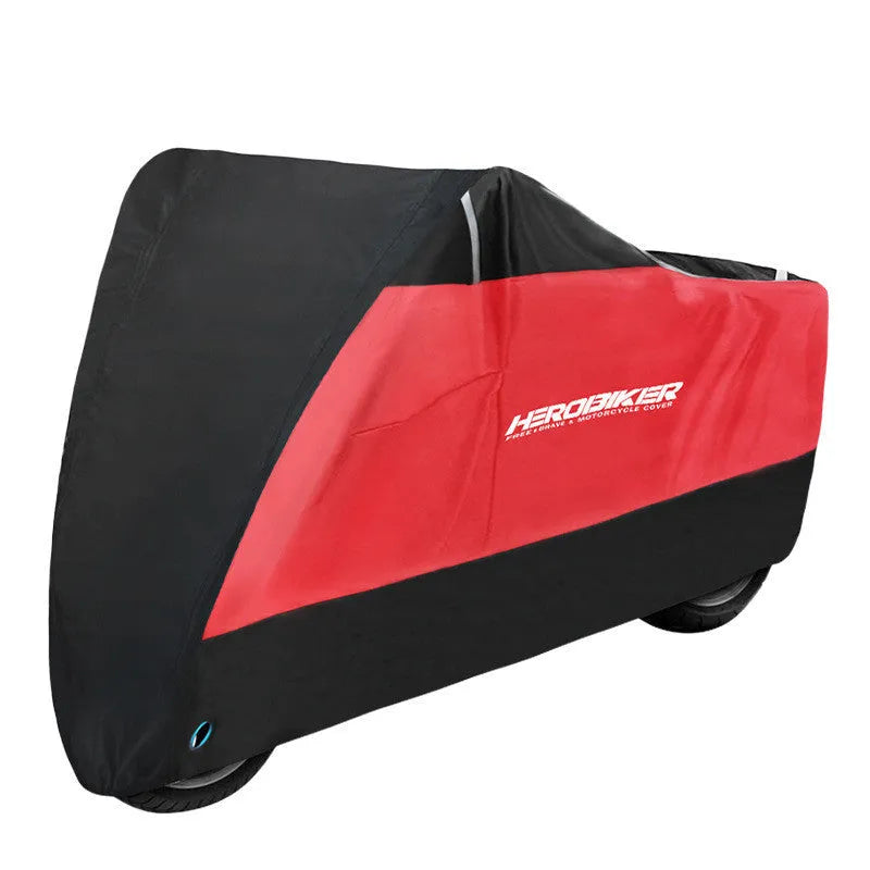 Black motorcycle cover with anti-theft lock rings on electric motorcycle