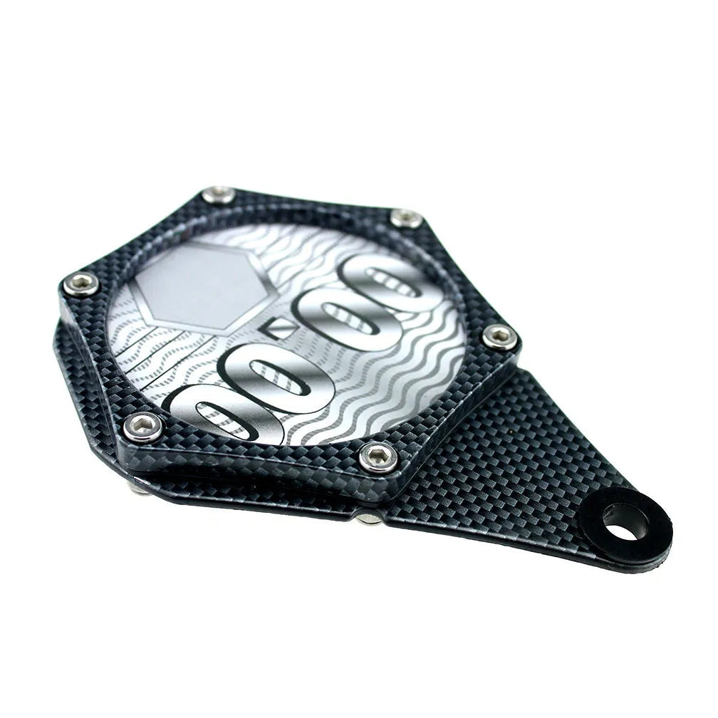 Black carbon fibre pattern motorcycle fuel tank cap lock with six-corner security screws