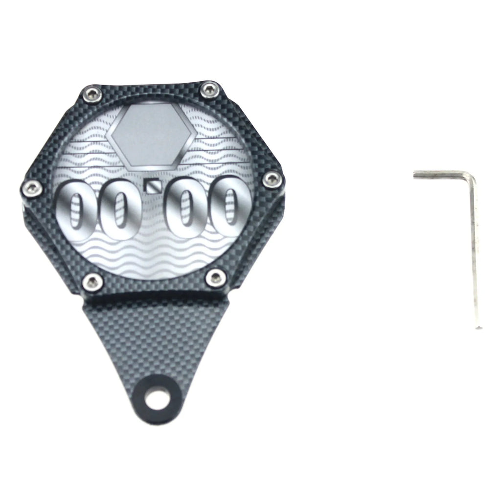 Black carbon fibre pattern motorcycle fuel tank cap lock with six-corner security screws