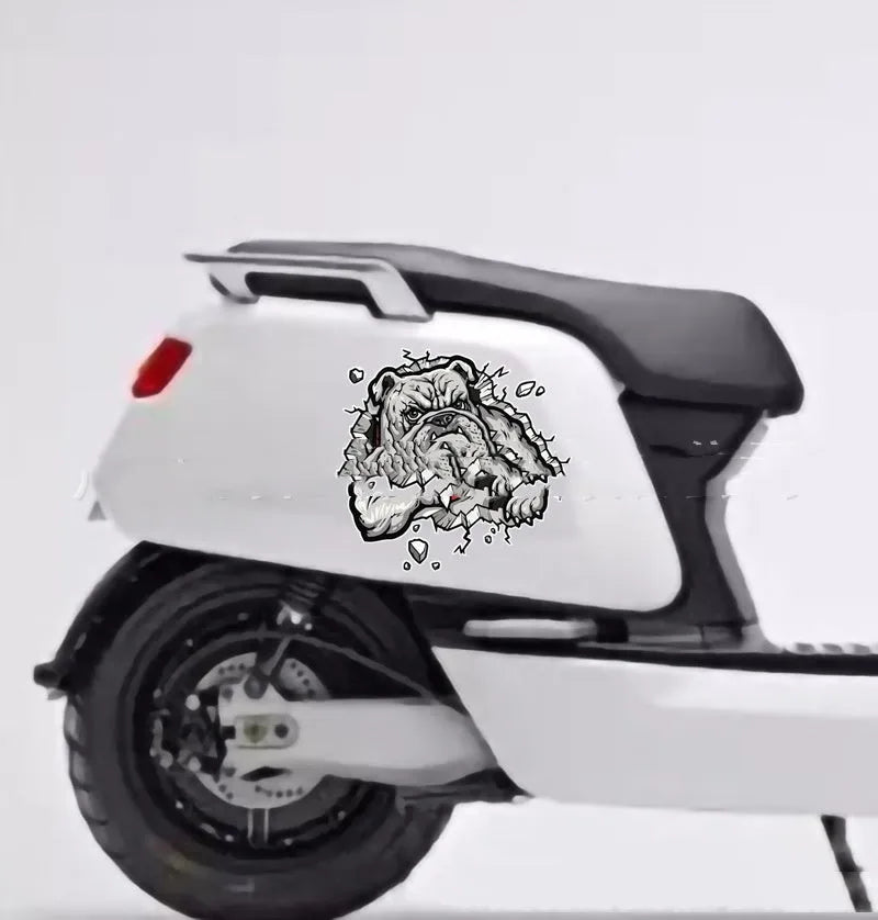 Grey dog pattern motorcycle decorative sticker measuring 17x17cm with paper material construction