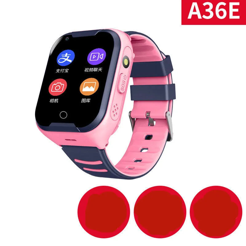 Children's smart watch with blue silicone strap showing 1.44-inch touchscreen displaying GPS and call functions