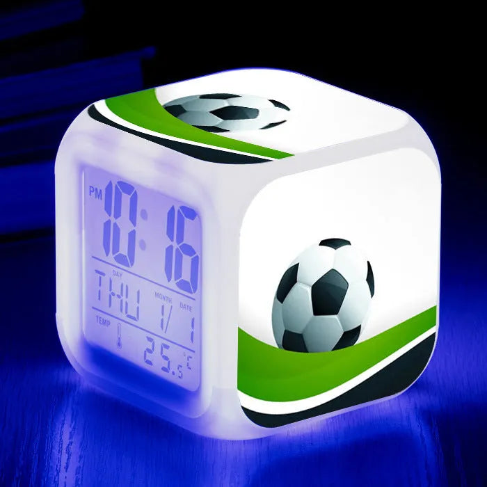 Football pattern children's square alarm clock with digital display and mute alarm function