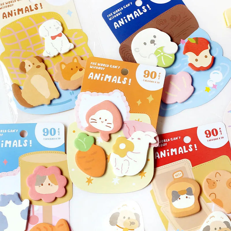 Small animal shaped sticky note set showing one of six cartoon cover designs, 90 pages.