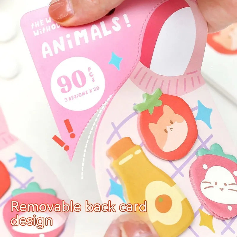 Small animal shaped sticky note set showing one of six cartoon cover designs, 90 pages.