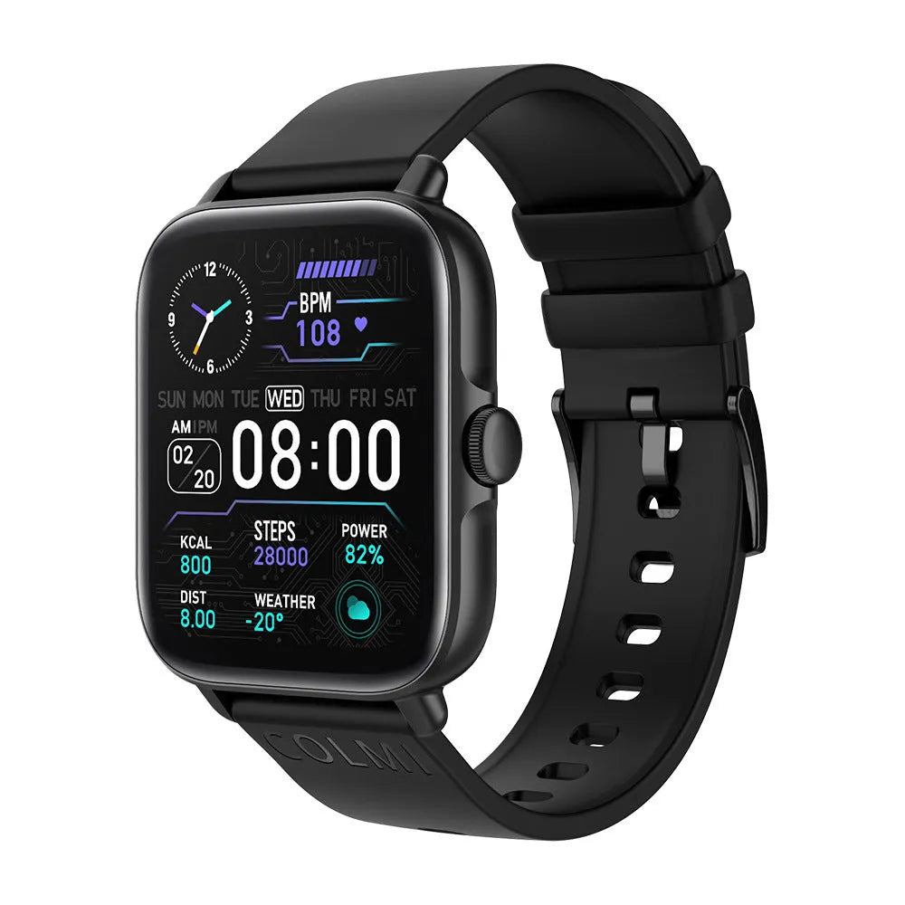 Waterproof full screen smart watch with heart rate and blood pressure monitoring, available in multiple colours