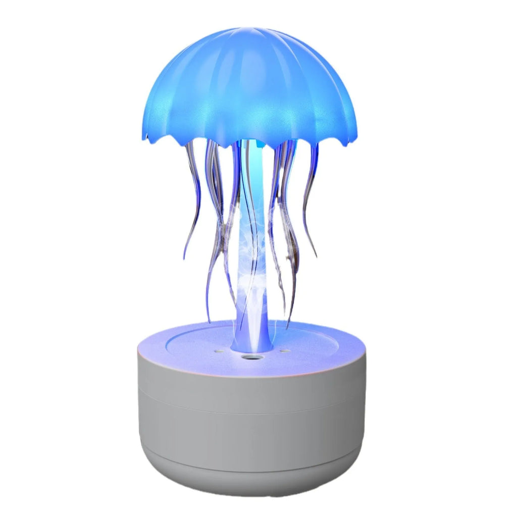 White jellyfish style humidifier diffuser with colourful LED lights and mist output