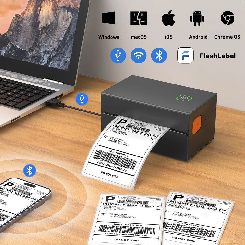 Express single machine printer for thermal labels and electronic face sheets, USB interface, black plastic and metal construction