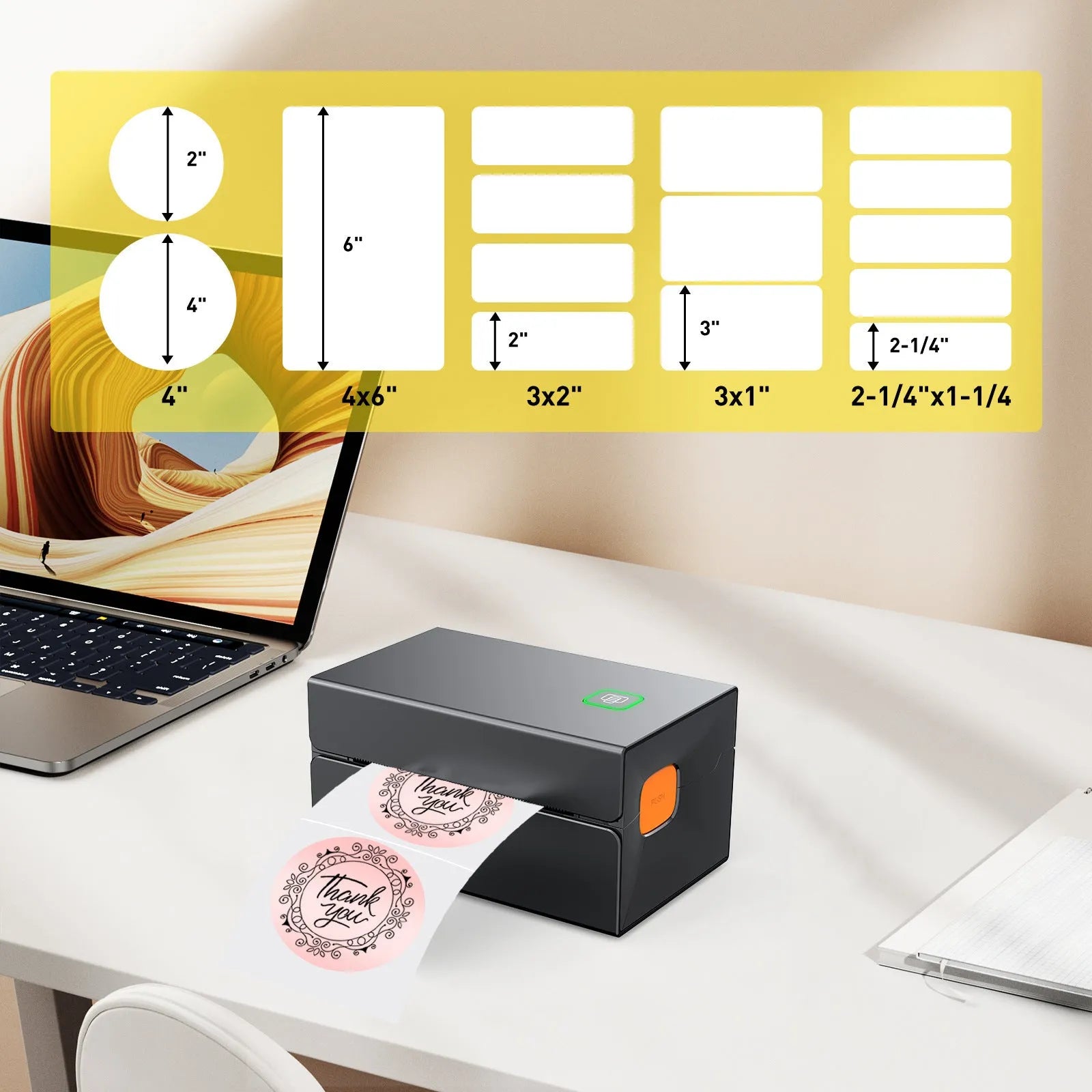 Express single machine printer for thermal labels and electronic face sheets, USB interface, black plastic and metal construction