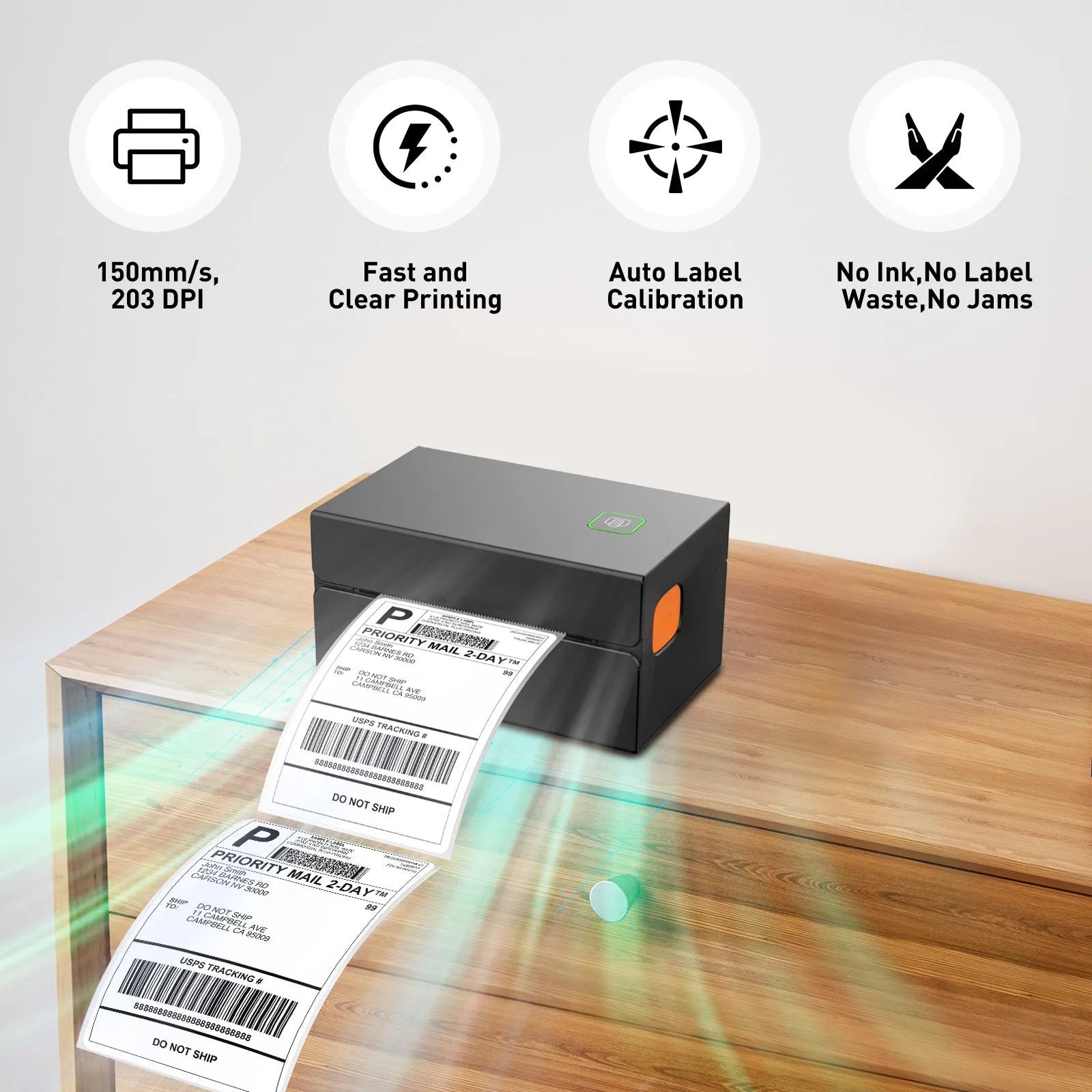 Express single machine printer for thermal labels and electronic face sheets, USB interface, black plastic and metal construction