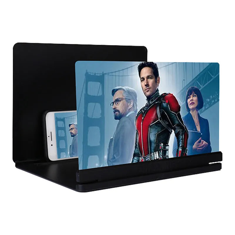 10-inch HD lens screen amplifier in black for smartphone magnification with 12X option on desk