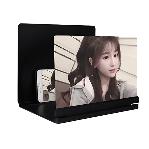 10-inch HD lens screen amplifier in black for smartphone magnification with 12X option on desk