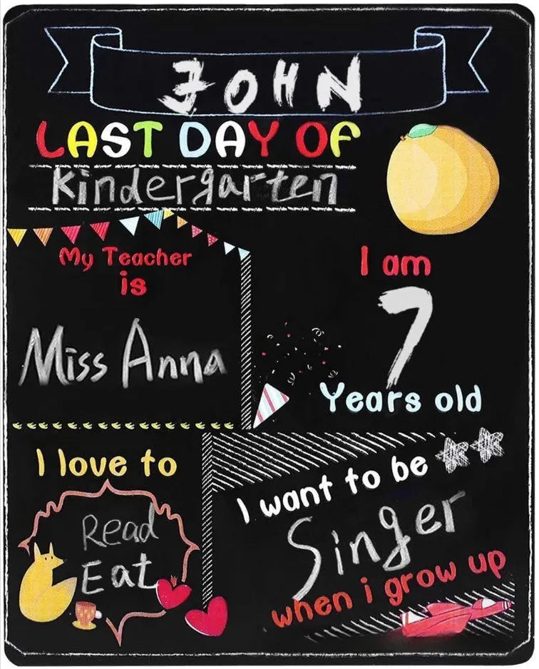 Wooden first day of school blackboard sign measuring 25.5 by 30 centimetres