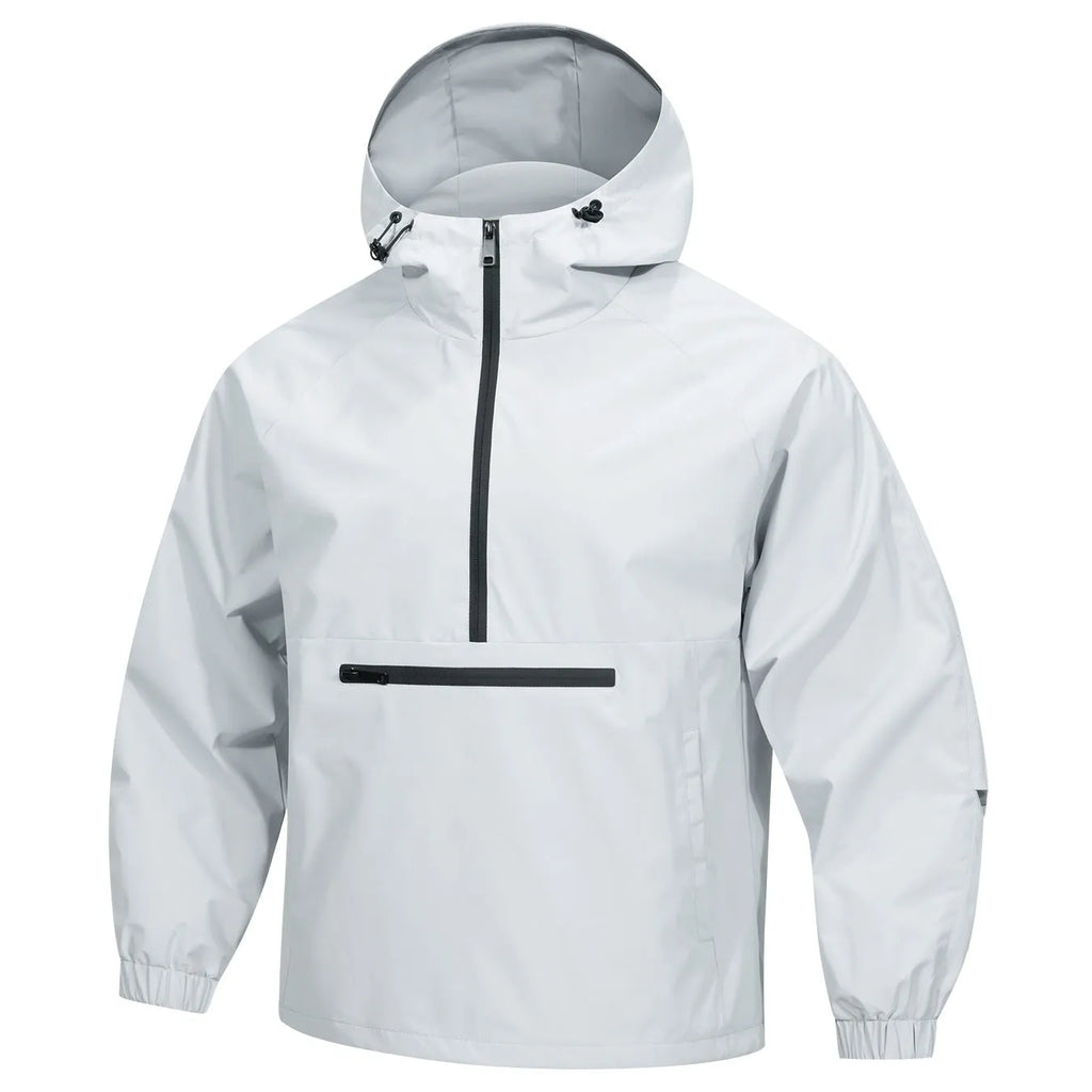 Men's Korean-style loose half-zip hooded corduroy sweater jacket with rabbit fur lining