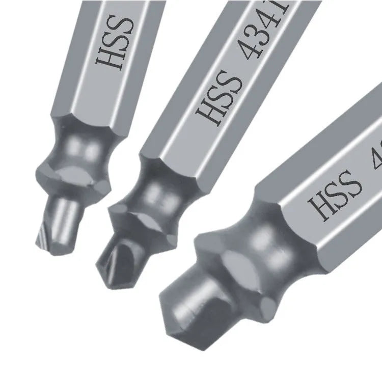 6-piece slip-tooth head screw remover set made from high speed steel 4341 on a workbench