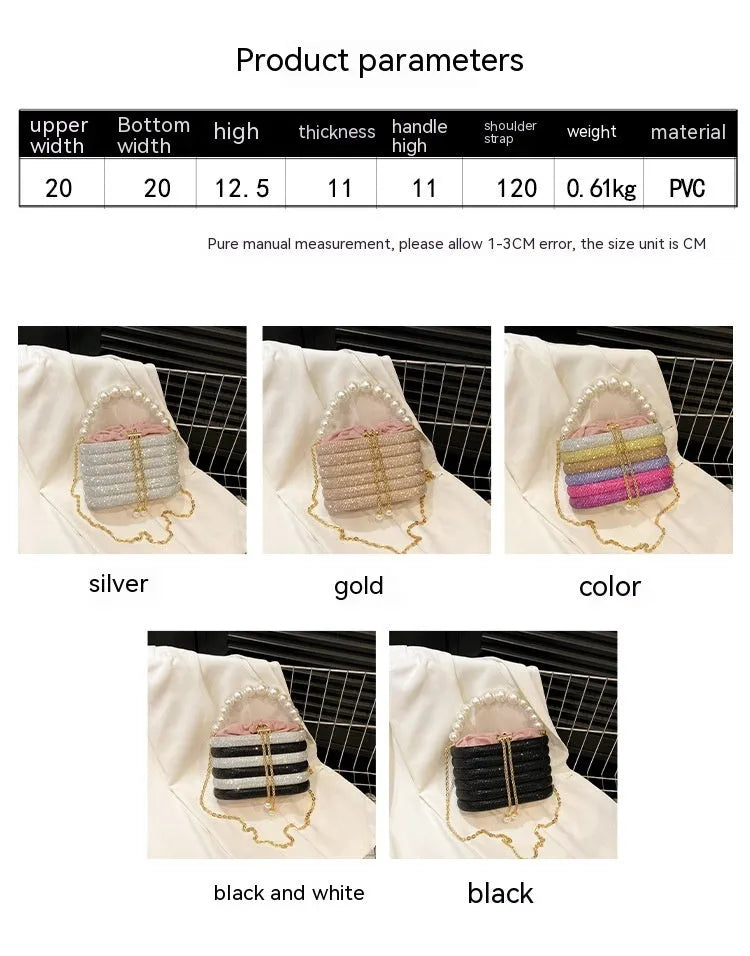 Women's crossbody bag with pearl beaded detailing in soft PU leather showing European retro style and single shoulder strap