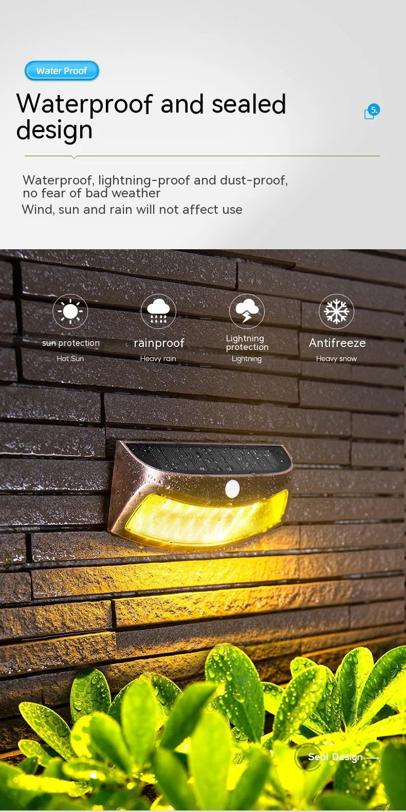 Solar-powered smiling face outdoor wall light for garden decoration