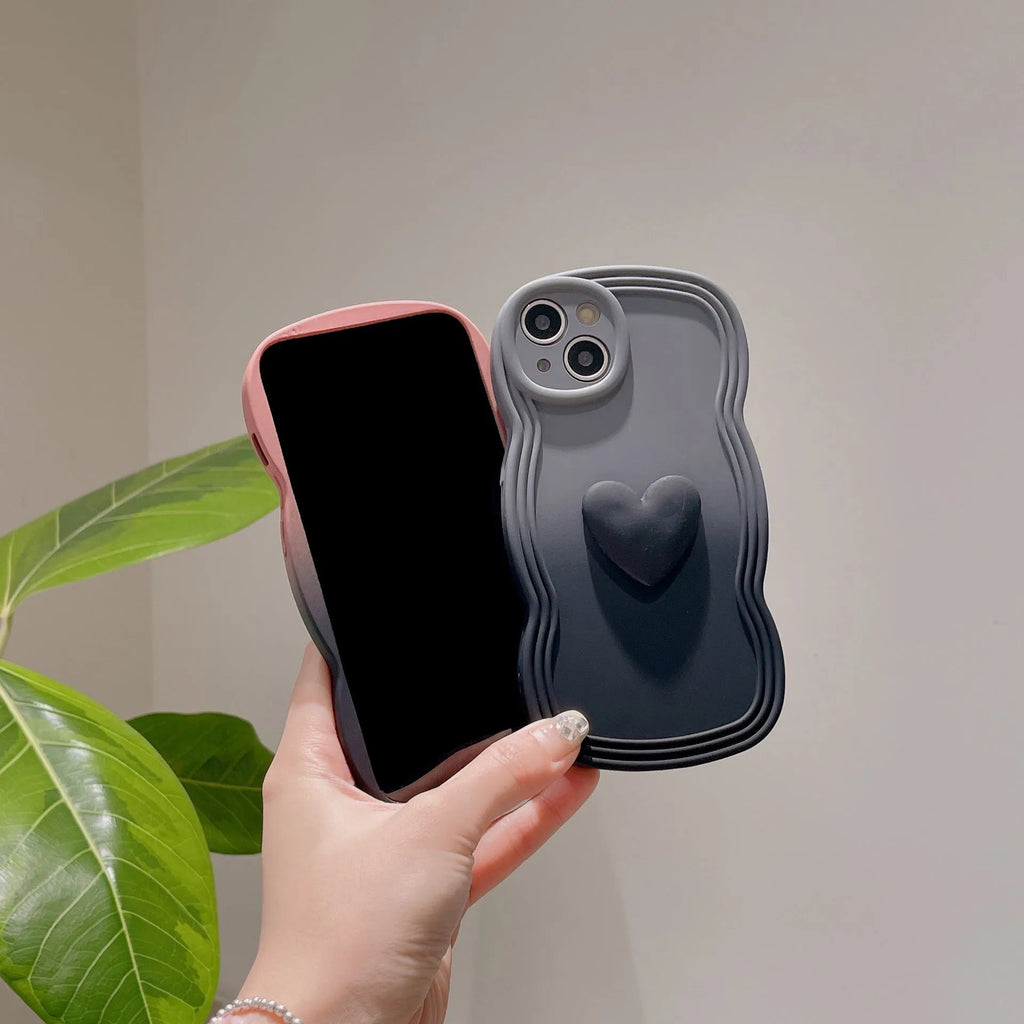 Liquid silicone wavy edge love gradient phone case for iPhone in red gradient black colour