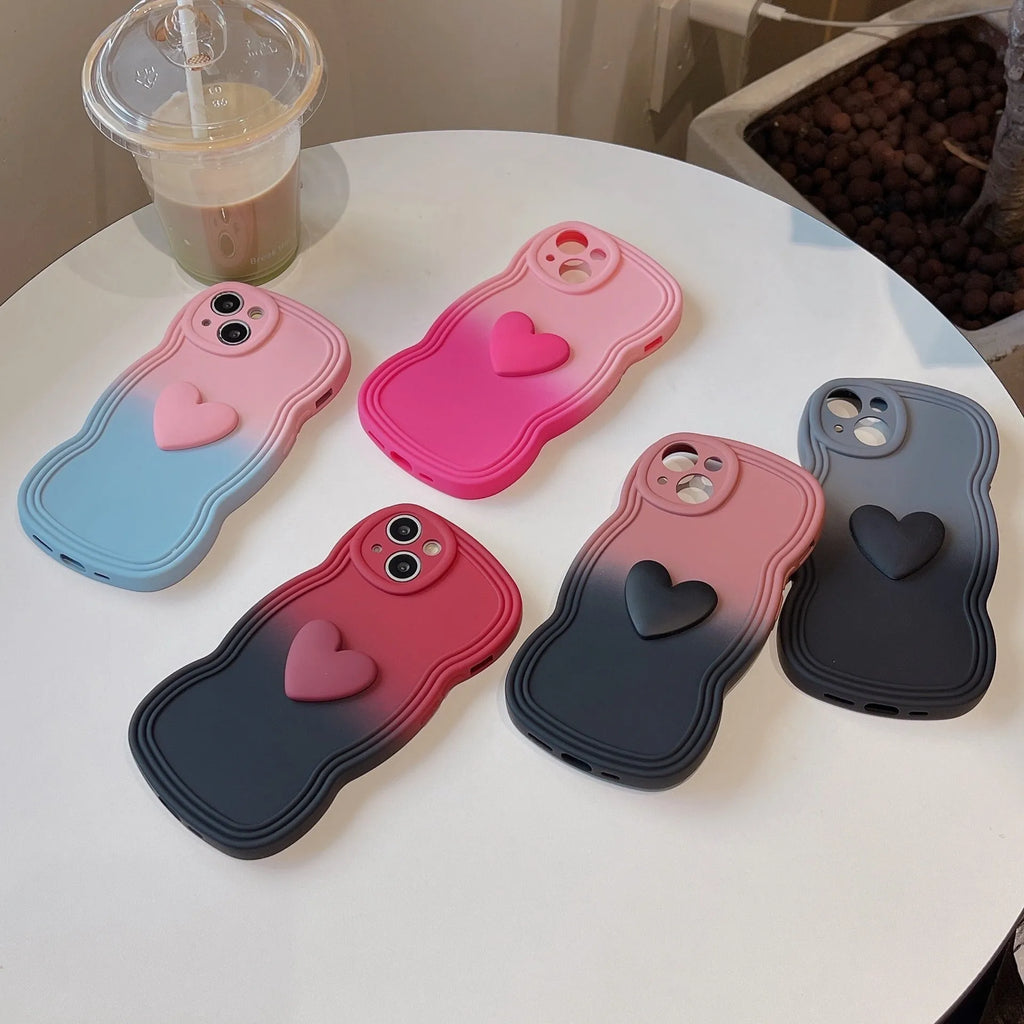 Liquid silicone wavy edge love gradient phone case for iPhone in red gradient black colour
