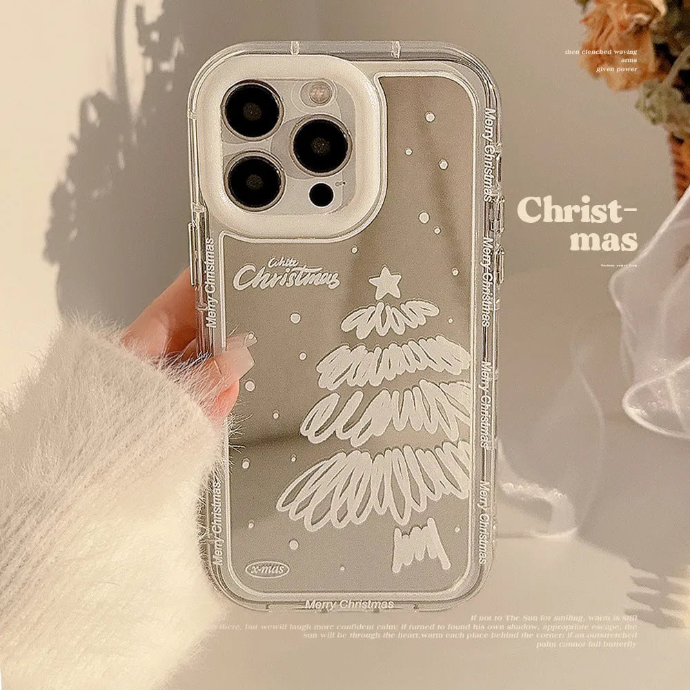 Mirror snow white Christmas tree phone case for Apple iPhone with TPU hard case back anti-fall protection