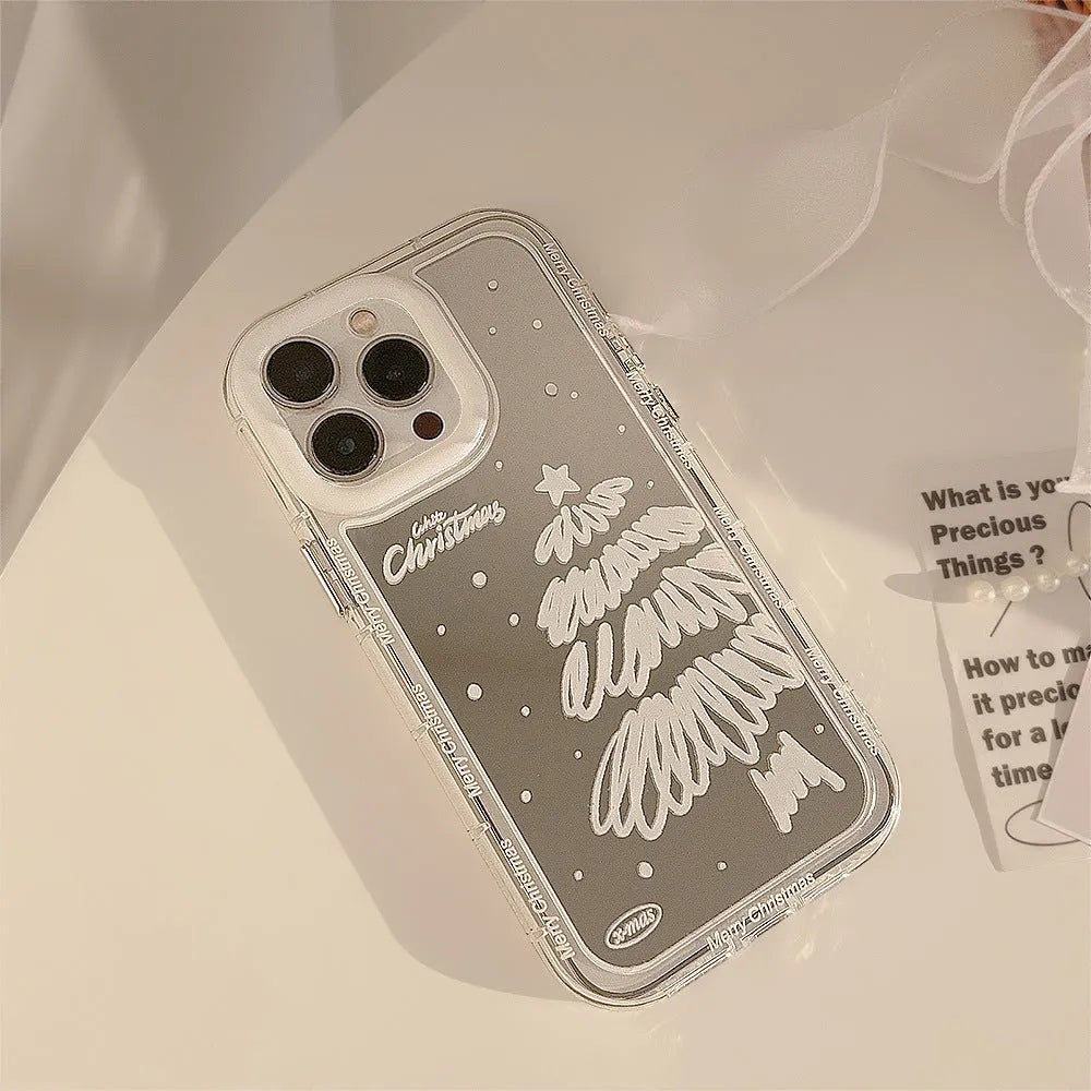 Mirror snow white Christmas tree phone case for Apple iPhone with TPU hard case back anti-fall protection