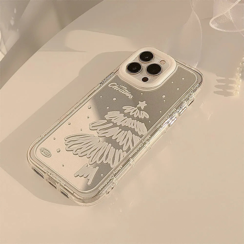 Mirror snow white Christmas tree phone case for Apple iPhone with TPU hard case back anti-fall protection