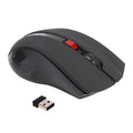 2.4G wireless optical ergonomic mouse in black with four-way scroll wheel for desktop computers