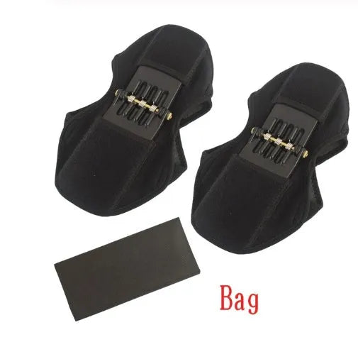 Adjustable spring knee brace patella booster in black colour with breathable fabric and venting holes