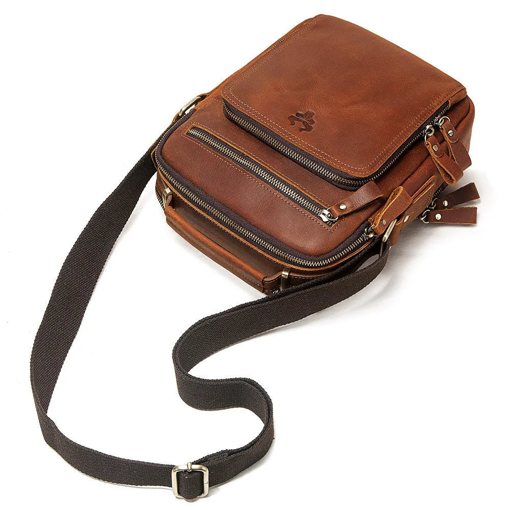 Men's genuine leather crossbody bag in retro style with single-shoulder design
