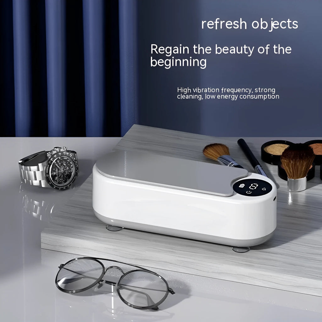 Portable ultrasonic glasses washing machine with smart glasses case design and USB charging port
