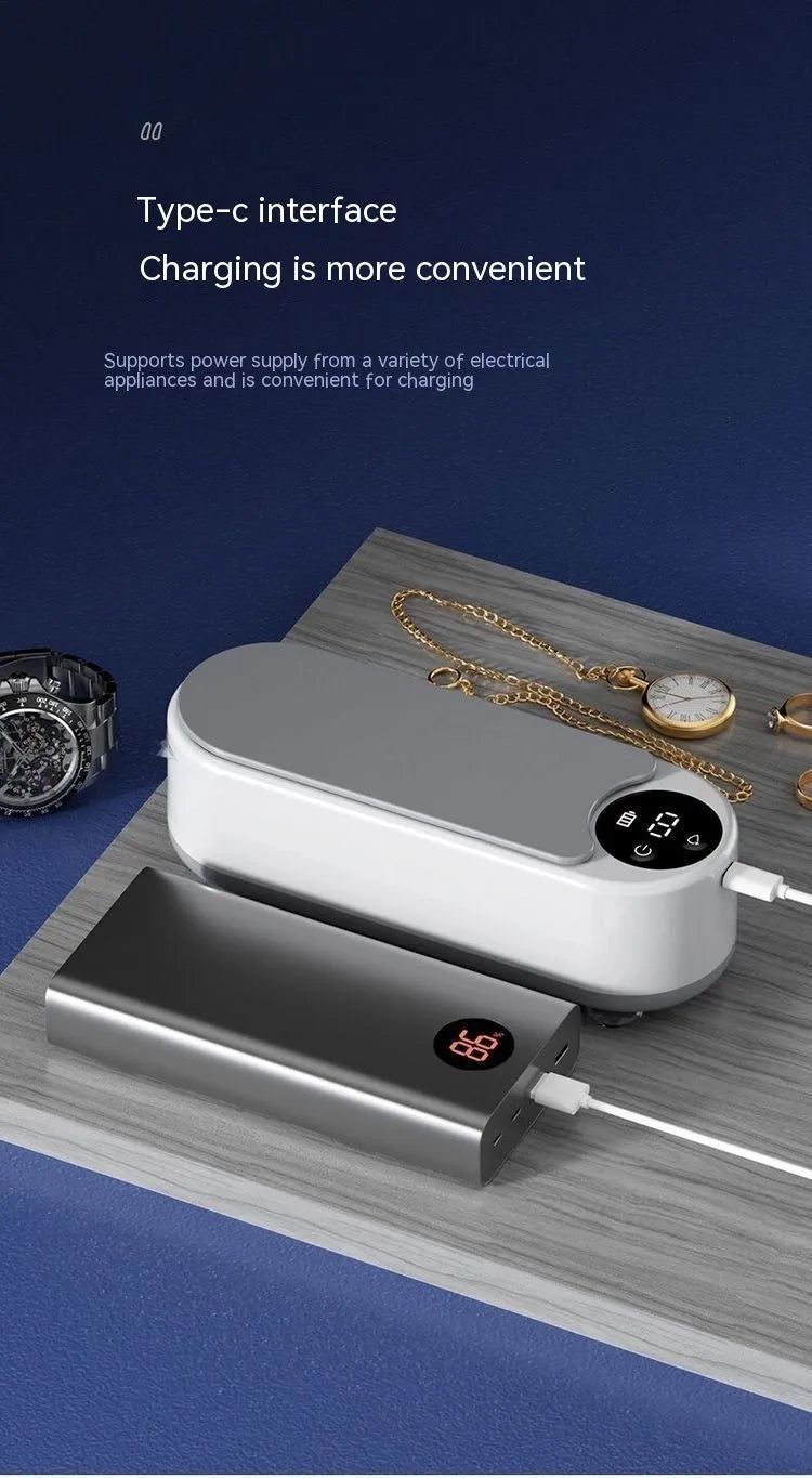 Portable ultrasonic glasses washing machine with smart glasses case design and USB charging port