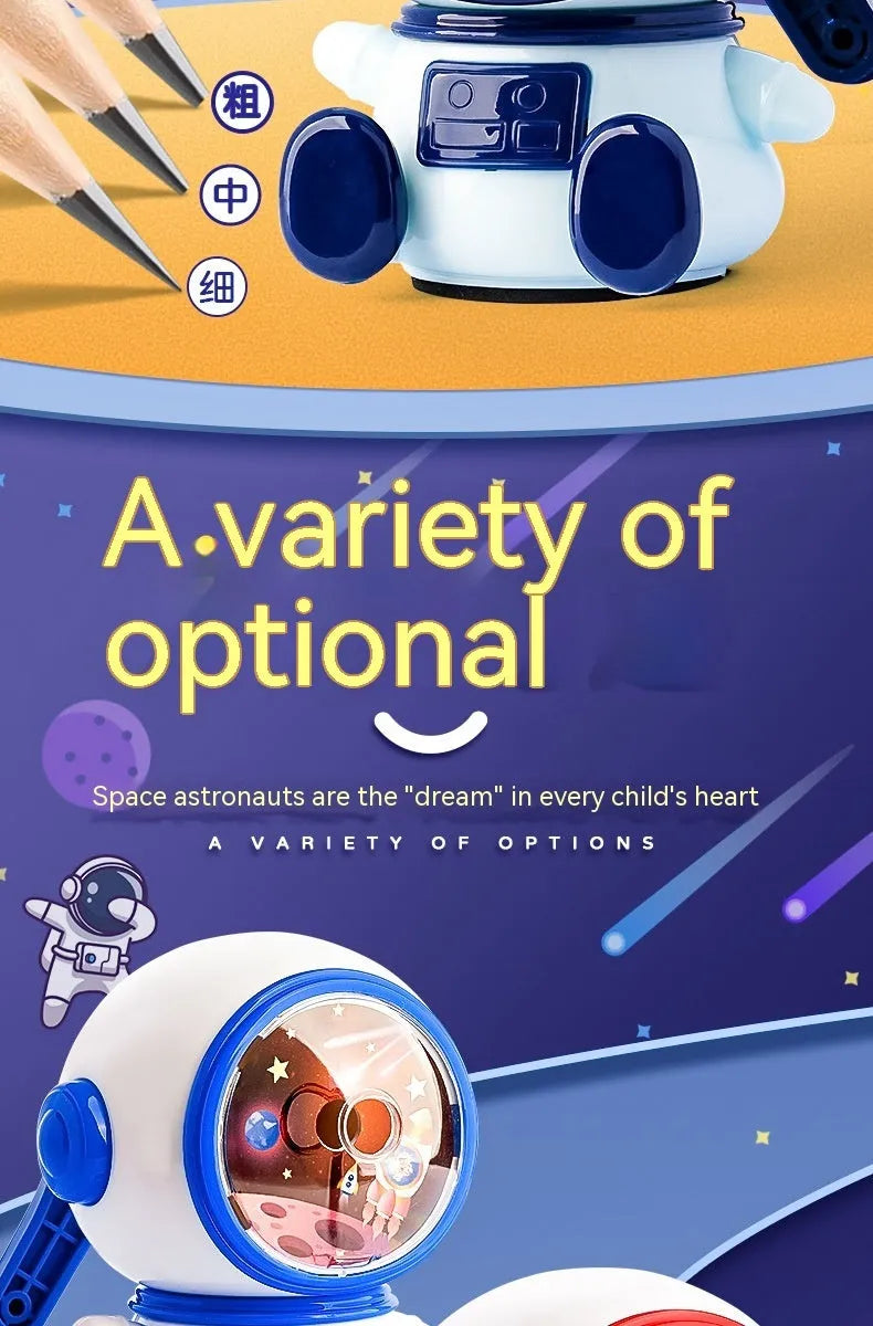 Astronaut cartoon pencil sharpener manual adjustable three-level anti-jamming mechanism