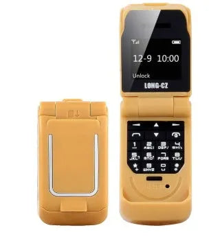 Mini flip phone in gold colour with screen less than 4.0 inches showing flip cover design