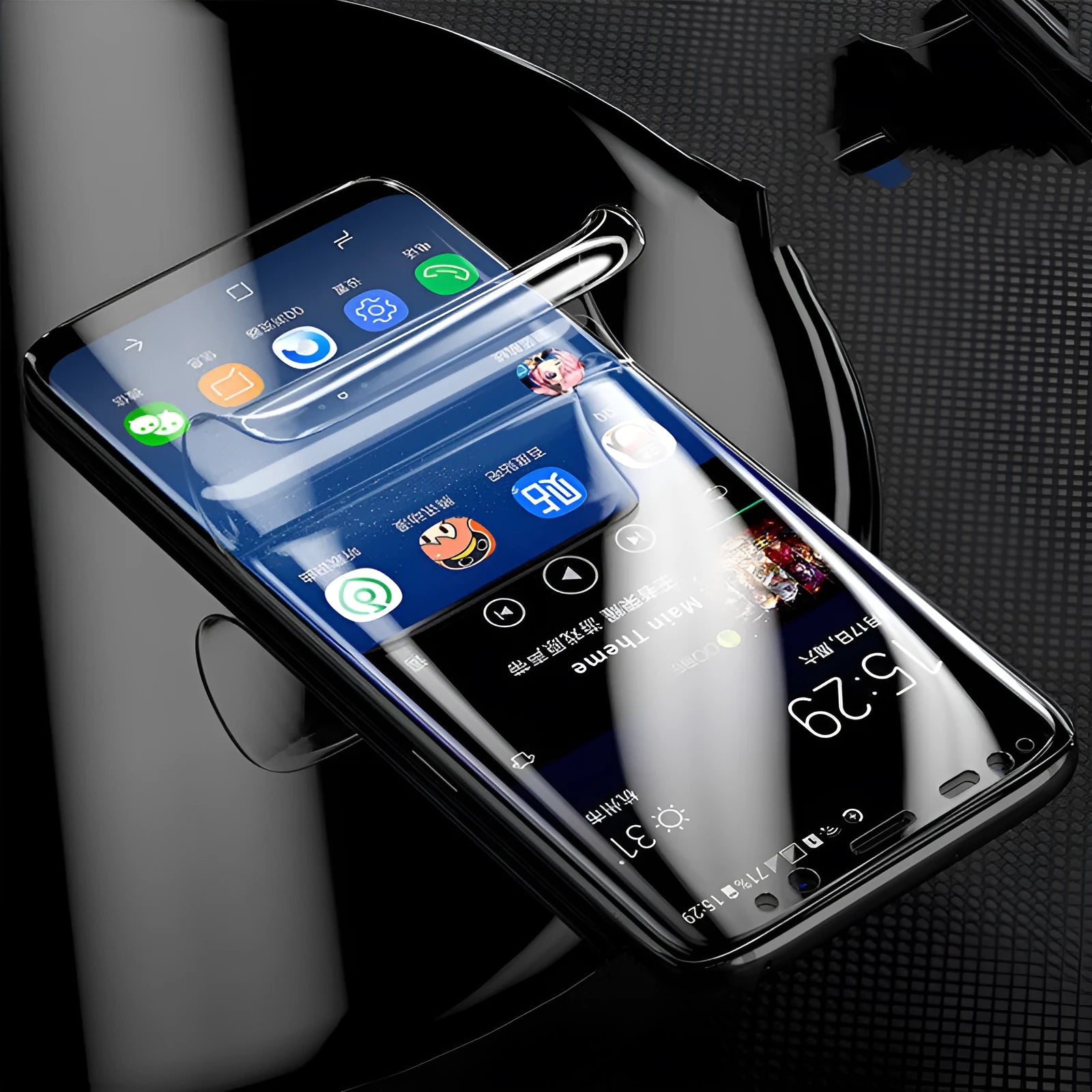Purple light HD hydrogel matte screen protector for curved Samsung Galaxy phone.