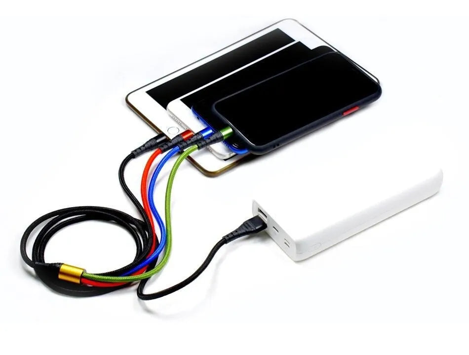 Four-in-one mobile phone charging cable with Android Apple TYPE-C connectors in 1.2 metre length