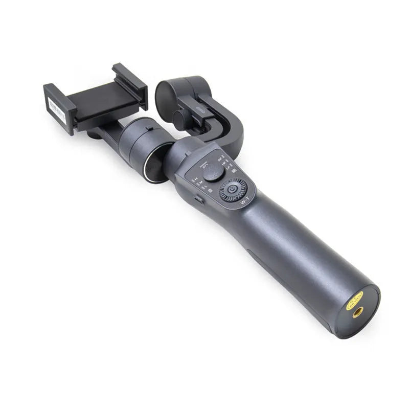 Black three-axis handheld mobile phone gimbal stabilizer with compact design