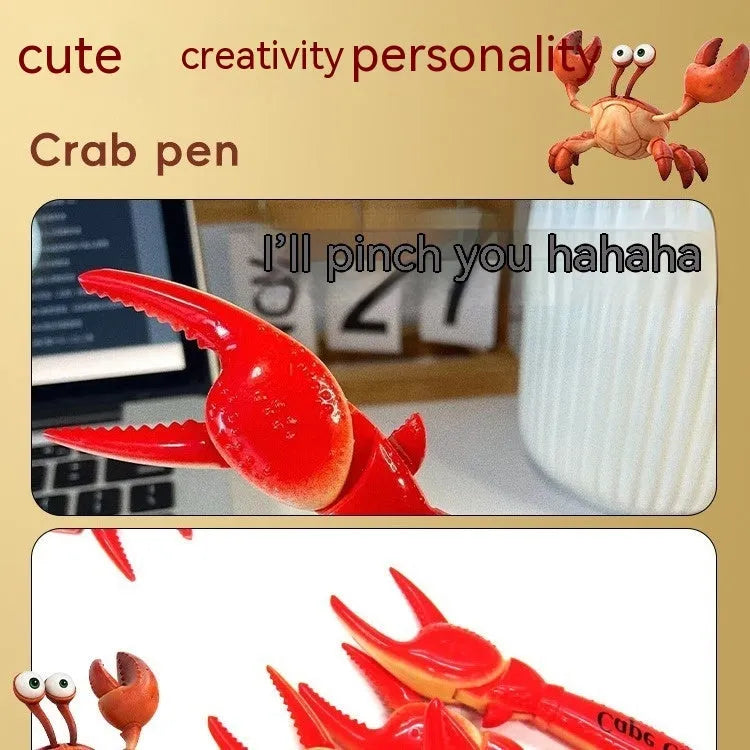 Orange and white novelty ballpoint pen with crab claw mechanism and metal can clip