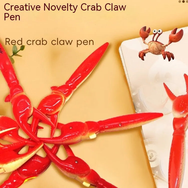 Orange and white novelty ballpoint pen with crab claw mechanism and metal can clip