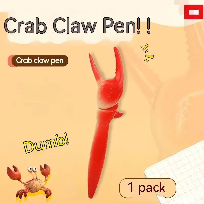 Orange and white novelty ballpoint pen with crab claw mechanism and metal can clip