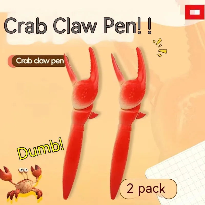 Orange and white novelty ballpoint pen with crab claw mechanism and metal can clip