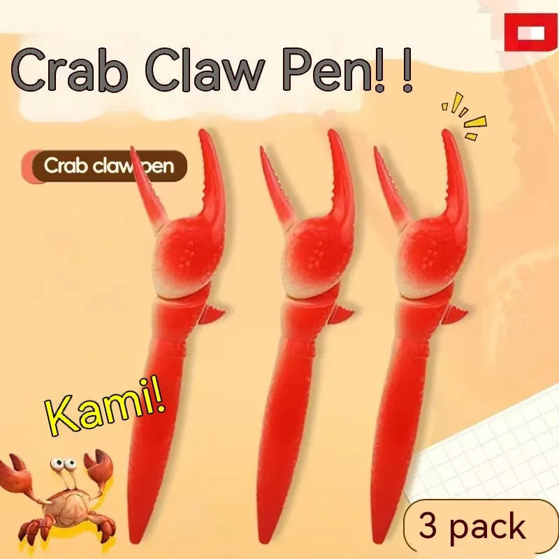 Orange and white novelty ballpoint pen with crab claw mechanism and metal can clip