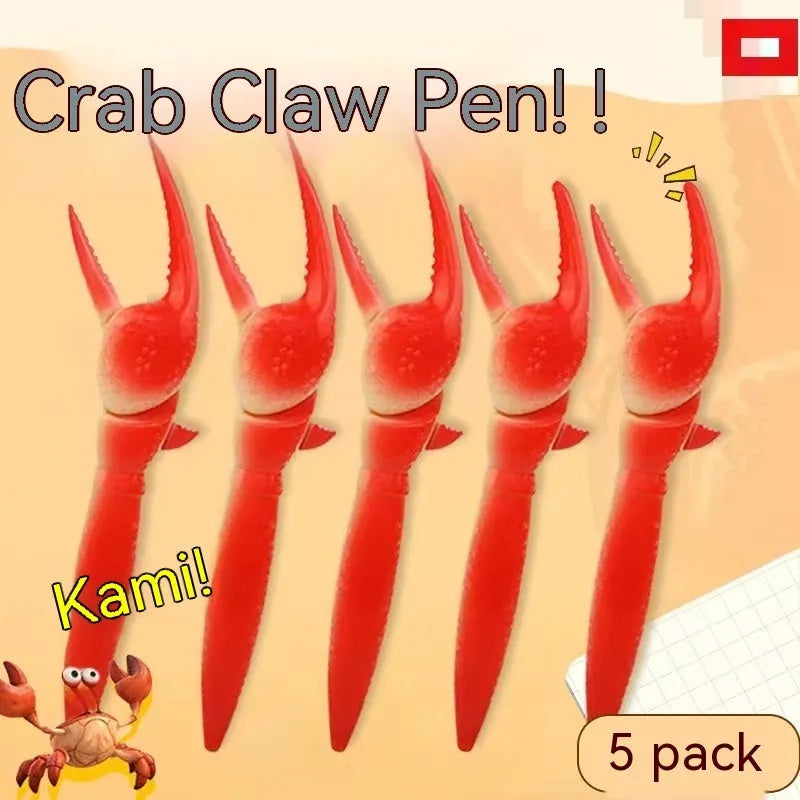 Orange and white novelty ballpoint pen with crab claw mechanism and metal can clip