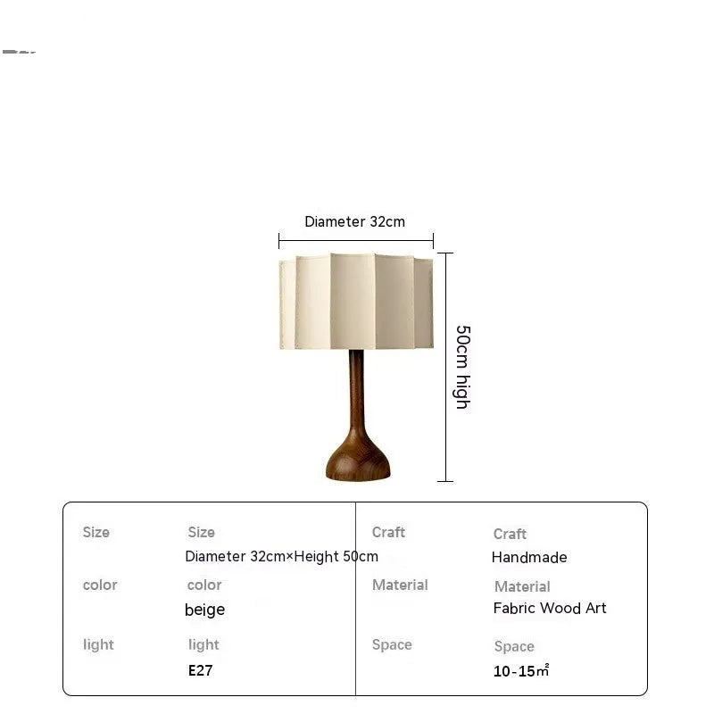 Japanese-style solid wood table lamp with three-colour light, 32x50cm size, on wooden side table in living room