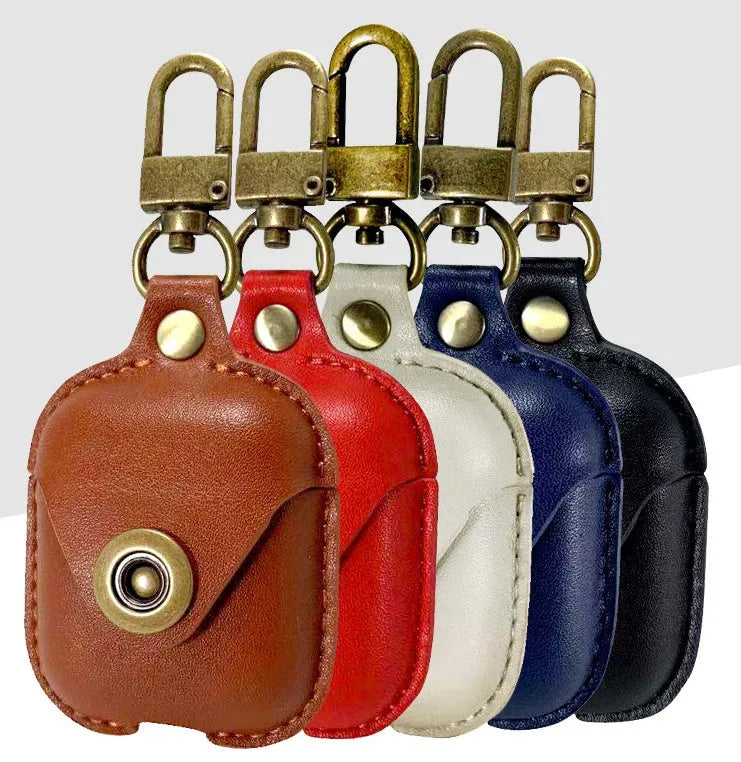 Leather earphone cover holster for Apple AirPods, clamshell design, solid colour brown