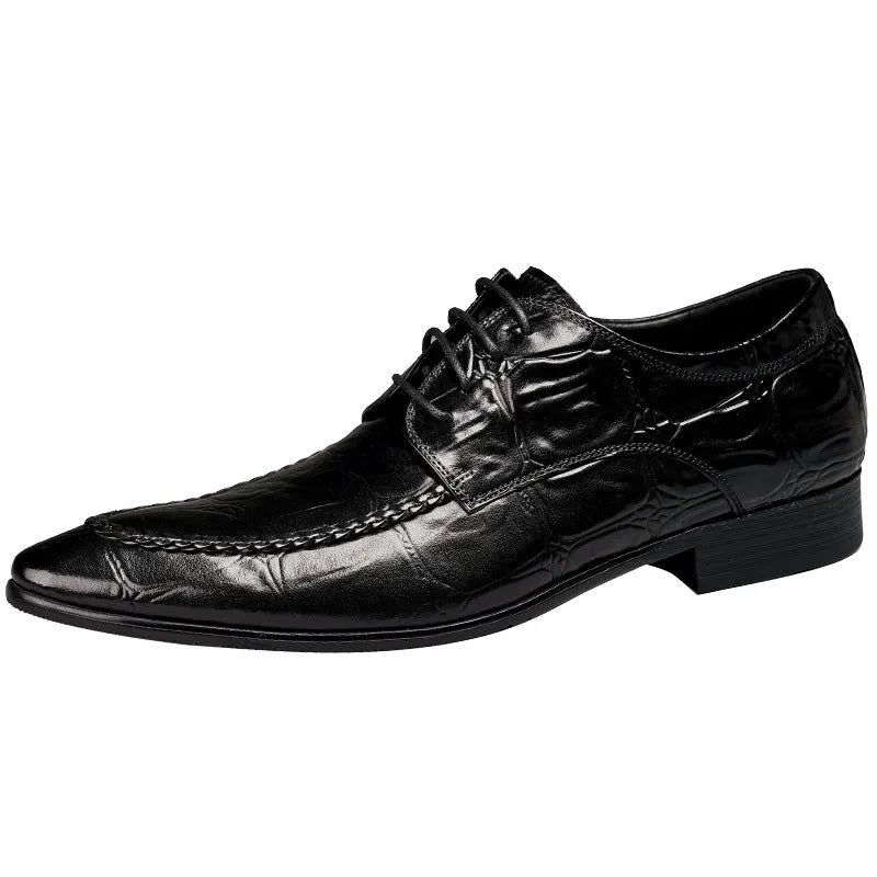Men's black and brown British style leather shoes with alligator pattern and horse bit buckle
