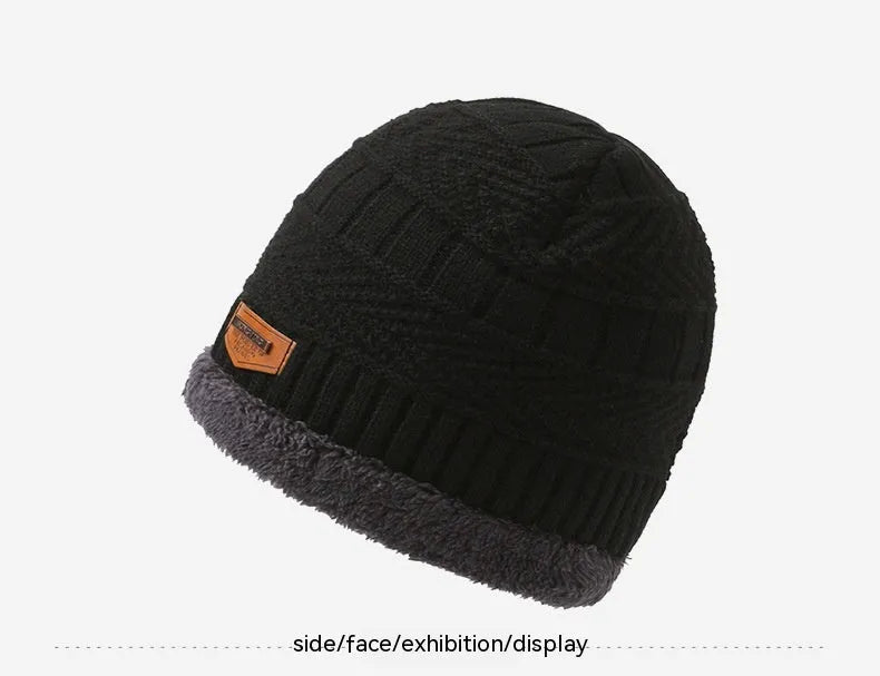 Men's winter knitted scarf, hat, and gloves three-piece set in fleece-lined polyester fibre, available in multiple colours