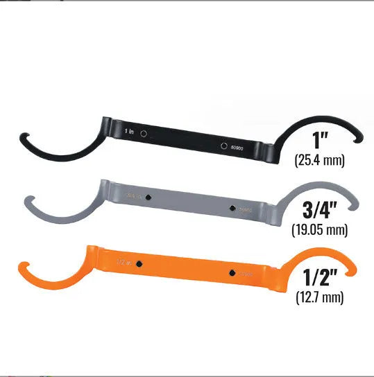 Three colour-coded magnetic suction wrenches with catheter locking in orange, grey, and black