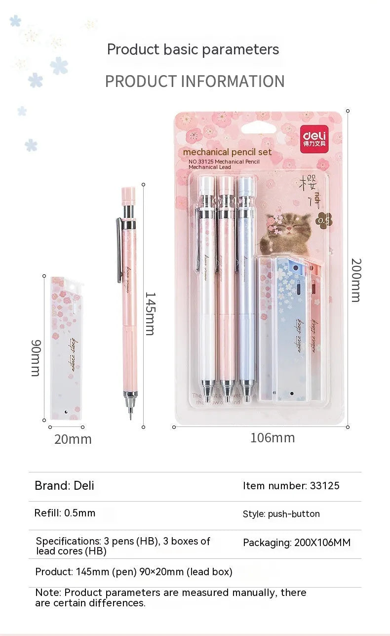 Three cartoon automatic pencils with 0.5mm lead and three boxes of refills